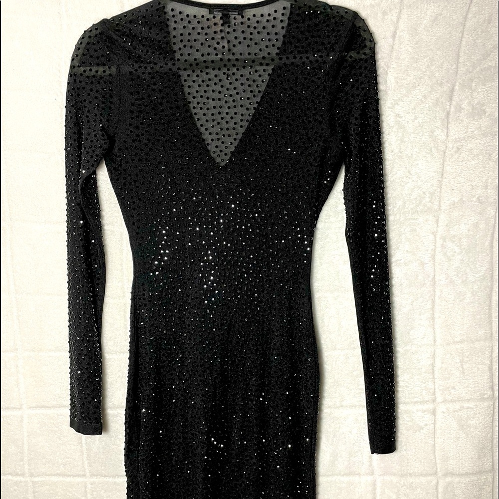 Women’s Rhinestoned  mini bodycon dress sheer black sz s sexy sparkly beautiful